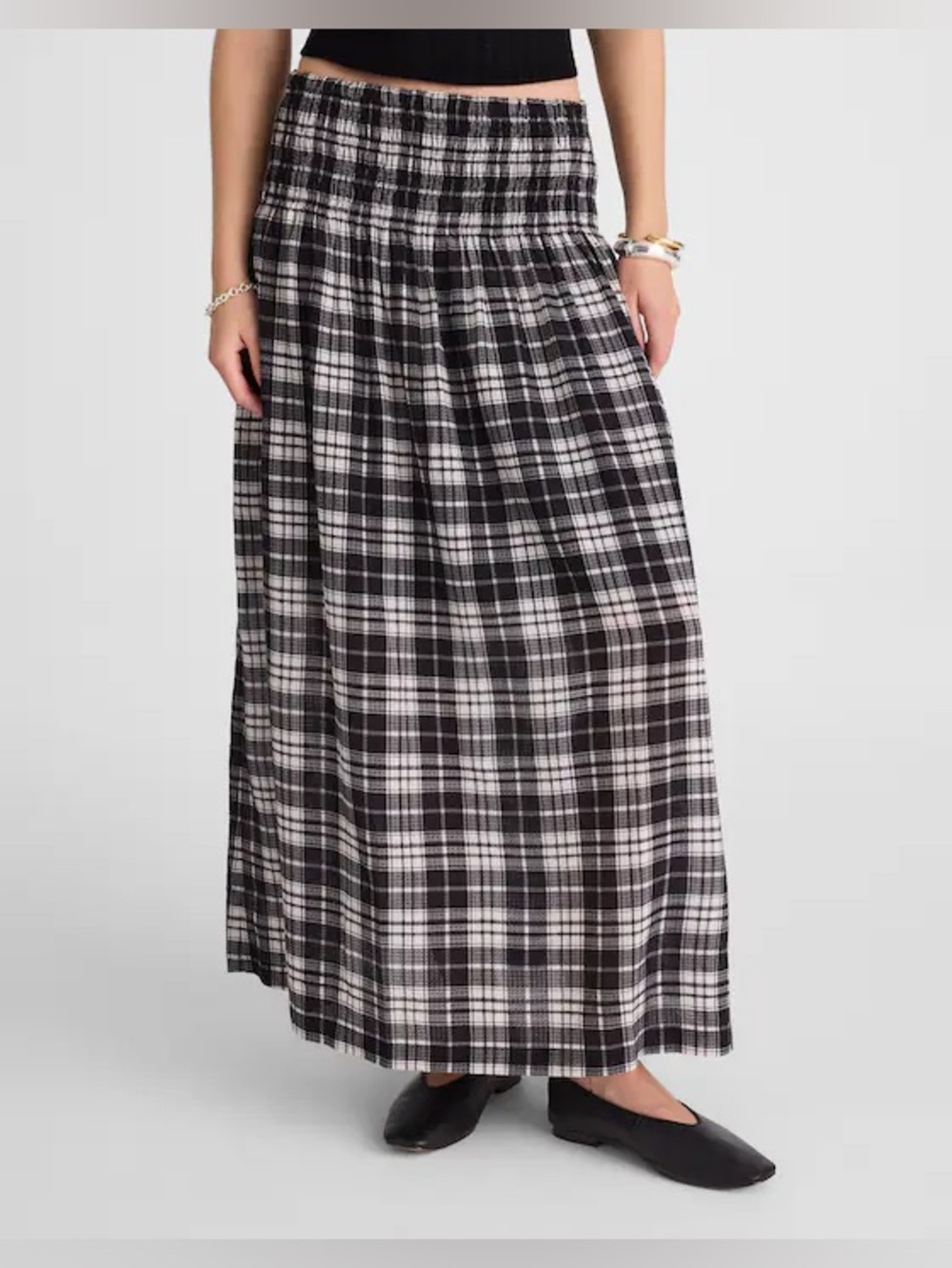 Madewell Smocked-Waist Maxi Skirt in Plaid Black / White Size Small - Picture 2 of 12